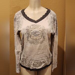 Harley-Davidson Cream Long Sleeve Tee with Black Lace